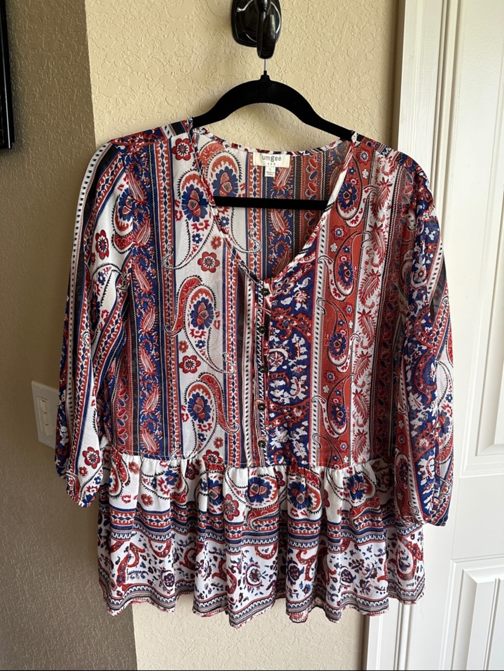 Umgee Red and Blue Paisley Blouse